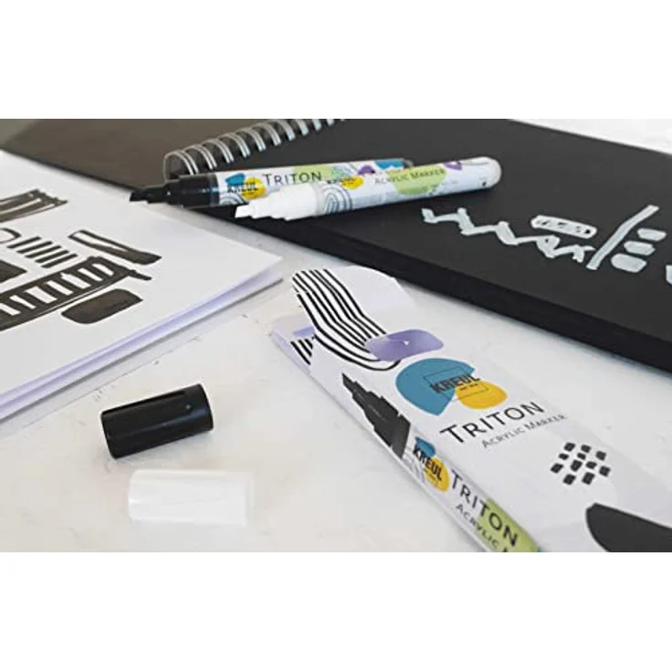 KREUL 17892 - Triton Acrylic Marker edge, 2er Set, weiß und schwarz, auf Wasserbasis, seidenmatt auftrocknend, Acrylmalstifte zur Gestaltung von Papier, Holz, Stein und vielem mehr – Bild 2
