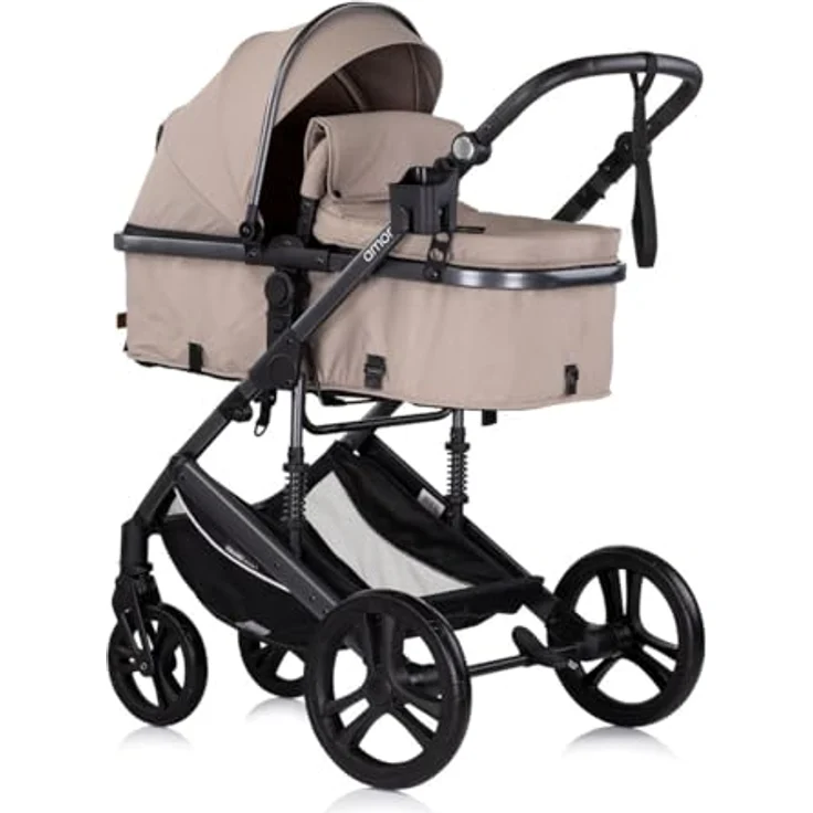Chipolino Kinderwagen Amore 2 in 1, Tragetasche für Neugeborene, verstellbare Sitzeinheit, Getränkehalter, hellbraun – Bild 2