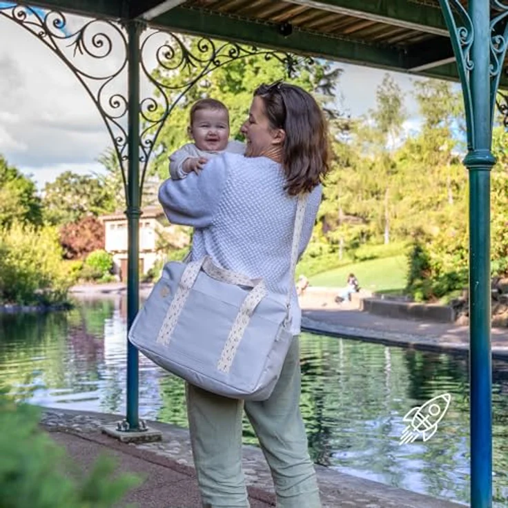 Badabulle Wickeltasche Bowling Grau - Kinderwagentasche mit 20L Kapazität und Wickelauflage – Bild 2