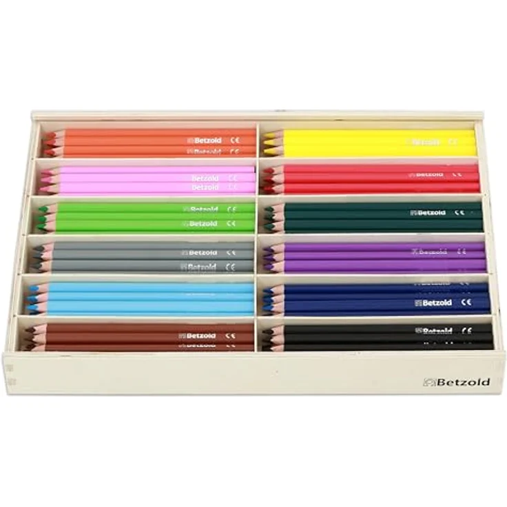 Betzold Buntstift 144 dicke Dreikantstifte, 17,5 cm lang, robuste Mine, in umweltfreundlicher Holzbox für Kinder – Bild 1