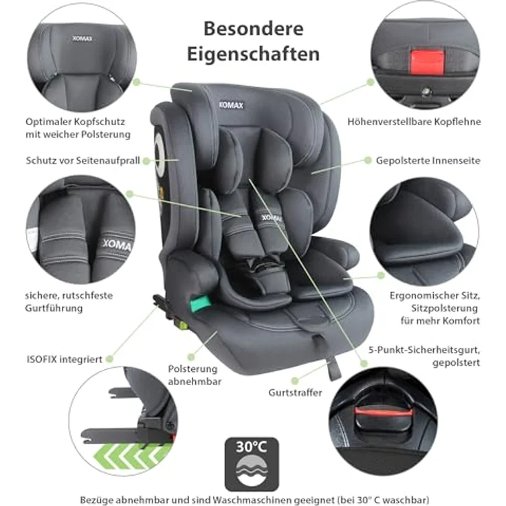XOMAX Autokindersitz LM238 anthrazit ISOFIX, Kindersitz 9-36 kg, geeignet für Kinder von 15 Monaten bis 12 Jahren – Bild 9