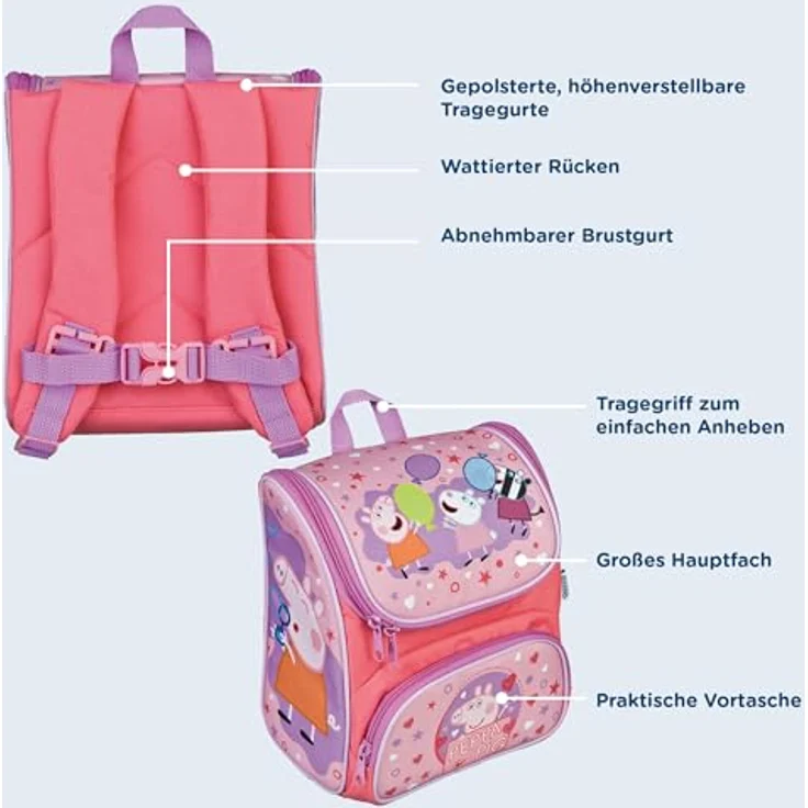 Scooli Vorschulranzen Cutie, Peppa Pig, 6,5 l Volumen, gepolsterte Tragegurte, abnehmbarer Brustgurt – Bild 4