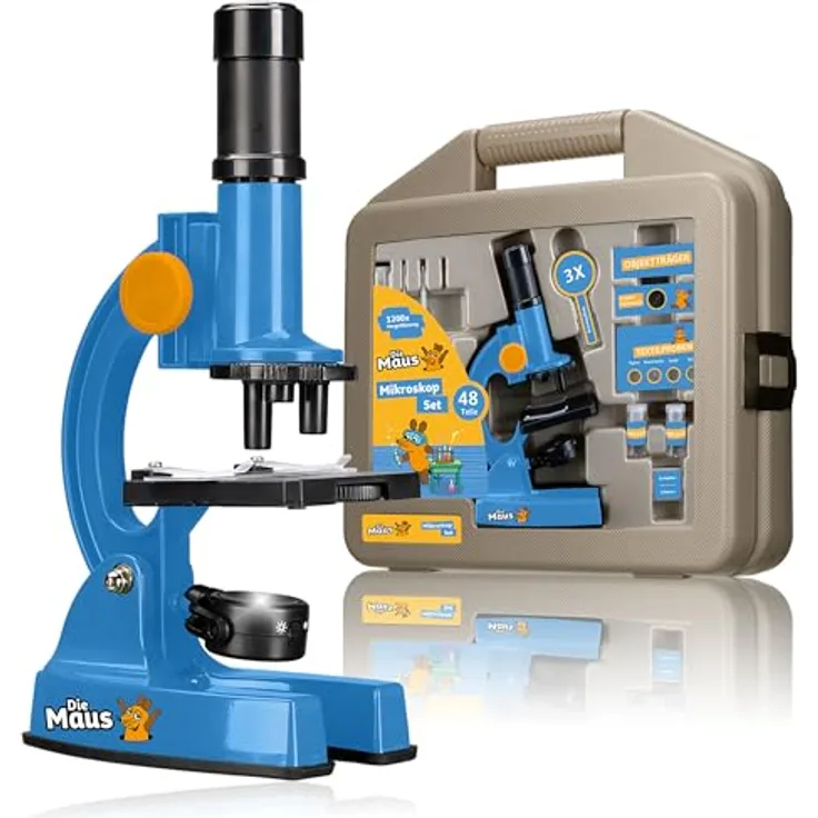 Bresser DieMaus Kindermikroskop Set mit Koffer - 100x-900x Vergrößerung, LED-Beleuchtung, inkl. Zubehör und Experimentiermaterial
