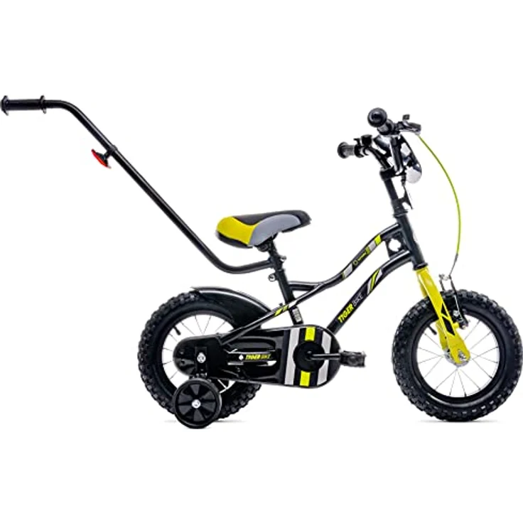 sun baby Kinderfahrrad Jungen Fahrrad Stützräder mit Abnehmbarer Schubstange 12 Zoll Grün, Verstellbarer Sattel und Lenker, MTB Reifen, Klingel – Bild 2