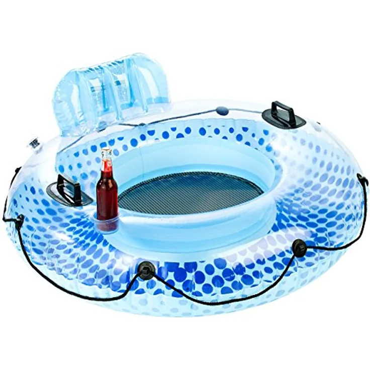 infactory Schwimmsessel, Aufblasbarer Schwimmring mit Rückenlehne und Getränkehalter, Ø 130 cm, bis 80 kg, inklusive Reparaturset