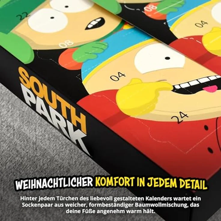 United Labels South Park Adventskalender, 12 Paar Socken für Herren, Größe 40-45, Sneaker und lange Socken mit kultigen Motiven – Bild 5