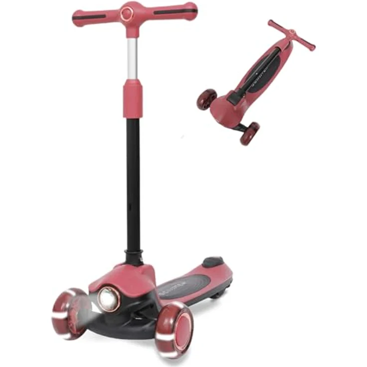 Habib Gruppe Kinderroller Tretroller 3-Rad mit LED Frontlicht und Rücklicht, faltbar, höhenverstellbar, rutschfest und pannensicher (Rot) für Kinder von 3-10 Jahren – Bild 1