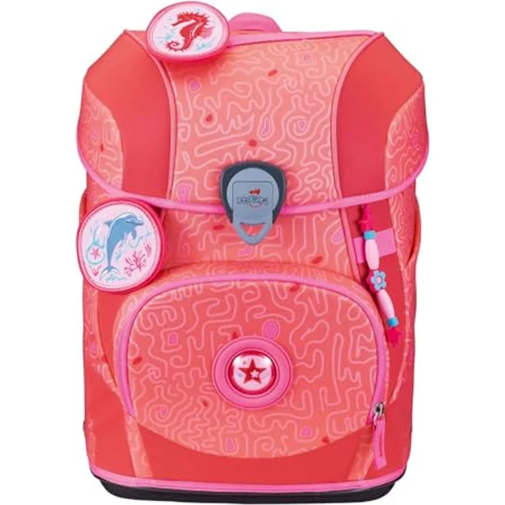 DerDieDas Schulranzen ErgoFlex Tiny Superflash Set 6-teilig, großes Hauptfach, komfortable Träger, viele Taschen, robustes Material, coral reef lachsfarben – Bild 2