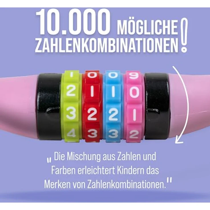 Apollo Kinder Fahrradschloss, Zahlenschloss 650mm, leicht und sicher, rosa – Bild 3