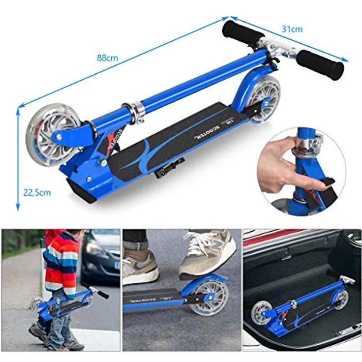COSTWAY Kinder Roller mit LED Rädern, Cityroller höhenverstellbar, ab 4 Jahre (Blau) – Bild 5