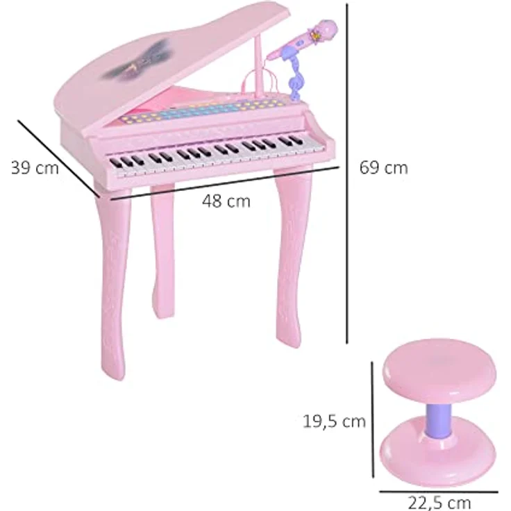 HOMCOM Kinder Klavier Mini-Klavier Piano Keyboard Musikinstrument MP3 USB inkl. Hocker 37 Tasten Rosa – Bild 3