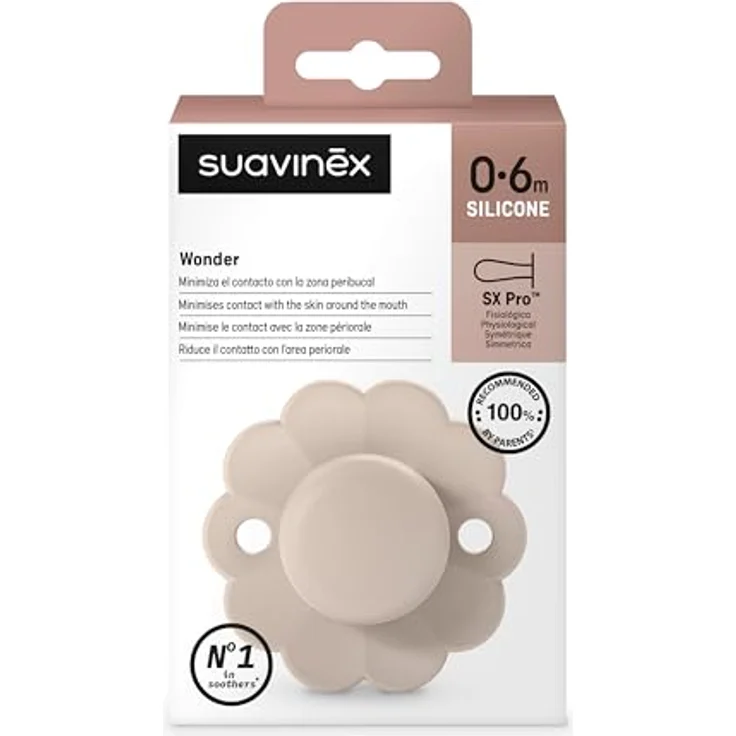 Suavinex Wonder Schnuller, runder Schnuller mit physiologischem Silikonsauger SX Pro, symmetrisch, superweich und flexibel, für Babys 0/6 Monate, Neugeborene, Wonder Mauve – Bild 2