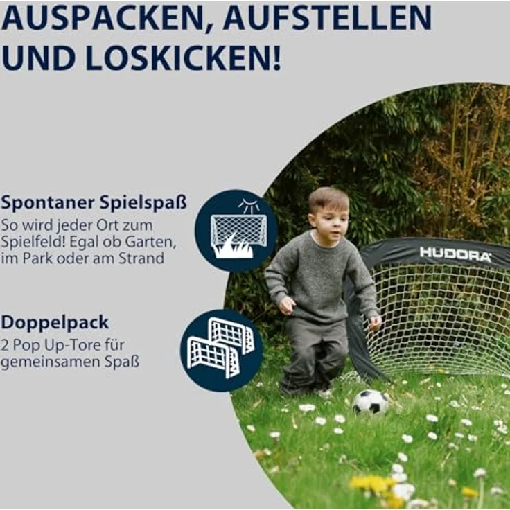 HUDORA Pop Up-Fußballtor 2er Set - Faltbare Fußballtore für Kinder & Erwachsene - 120 x 80 x 80 cm - 3-lagiges Polyesternetz – Bild 4