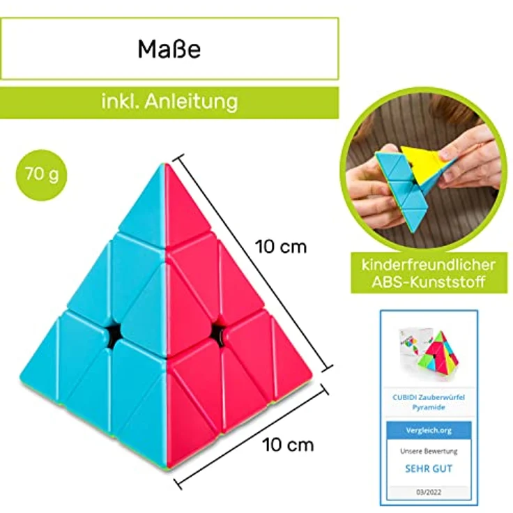 CUBIDI® - Zauberwürfel Pyramide - Spannender Pyraminx Brainteaser für Kinder und Erwachsene (ohne Sticker) – Bild 4