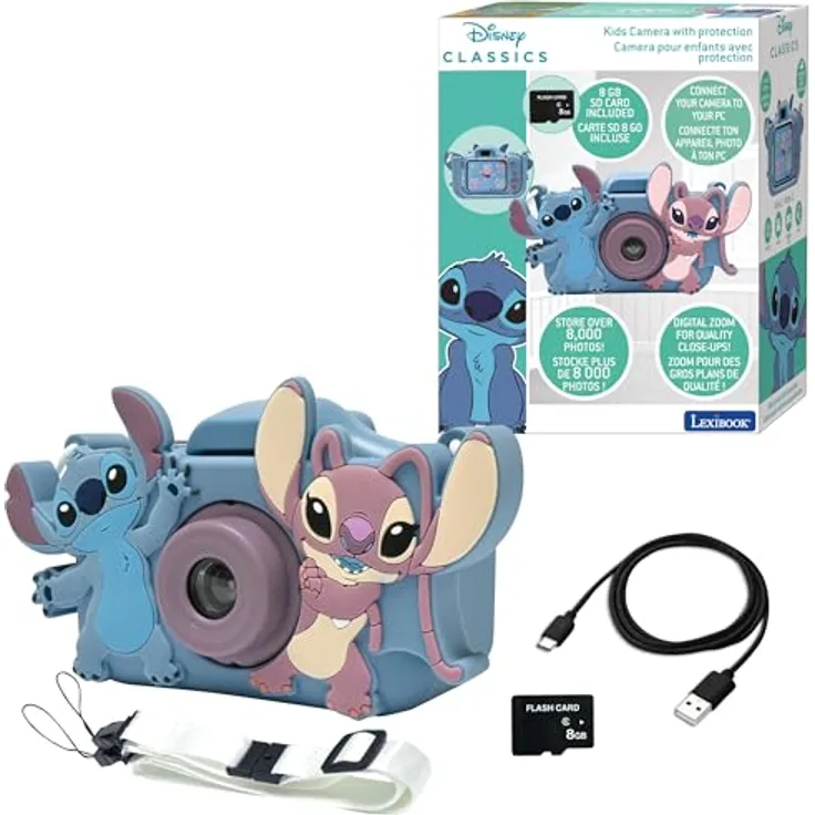 Lexibook Kinderkamera mit Schutz Stitch, robuste und benutzerfreundliche Kamera für Kinder ab 3 Jahren, leichte Handhabung, kreative Förderung, bunte Farben