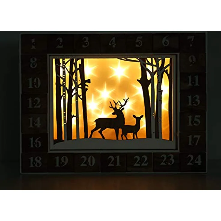 BRUBAKER Adventskalender aus Holz zum Befüllen - Weiße Winterlandschaft mit LED Beleuchtung - Wiederverwendbarer DIY Weihnachtskalender 35.5 x 6 x 27 cm – Bild 5