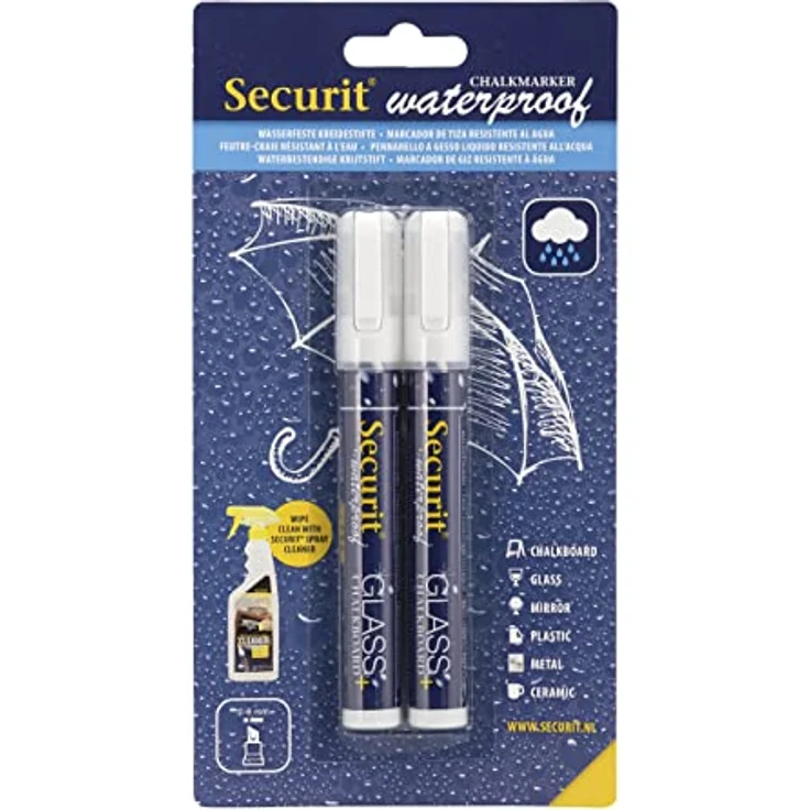 SECURIT wasserfeste Flüssigkreide Marker, weiß, Plastik, 14.2 x 3.5 x 2 cm – Bild 1