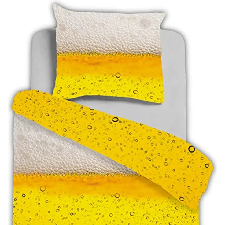ESPiCO Wende Bettwäsche Sleep and Dream Bier Radler Bier Getränk Schaum Krone Gebräu Gelb Gold Renforcé, 135x200 cm – Bild 2