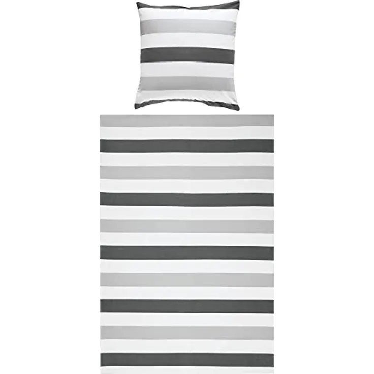 REDBEST Renforcé Bettwäsche Set - mit Reißverschluss - atmungsaktiv, strapazierstark - grau-Silber-weiß - Größe 135x200 cm (80x80 cm) - weitere Farben