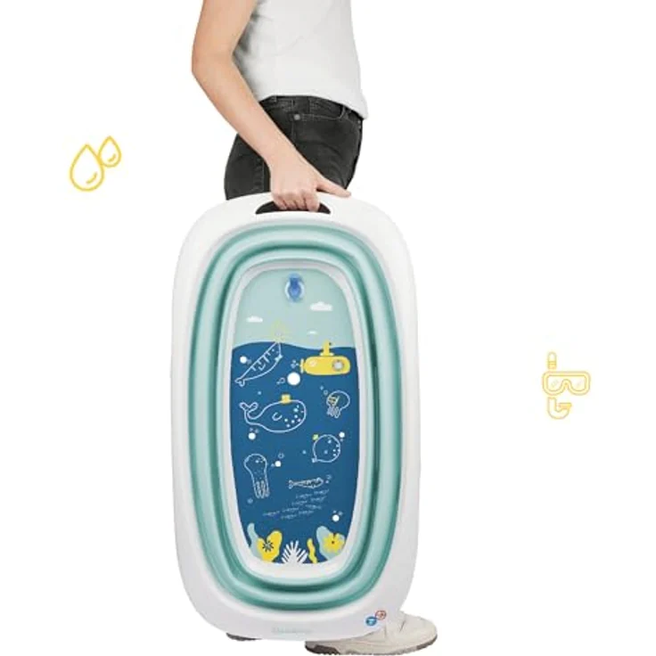Badabulle Faltbare Babybadewanne 35L, ultrakompakt mit rutschfesten Füßen, Temperaturanzeige, Abflussstopfen und Transportgriff – Bild 4