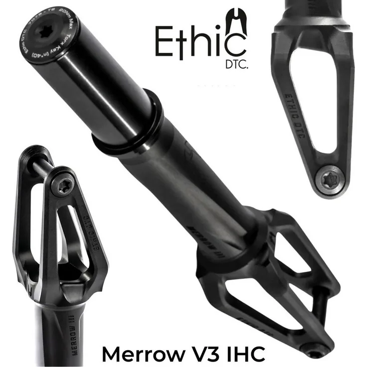 Ethic DTC Merrow V3 Stunt-Scooter Gabel IHC 229g Schwarz - Leichteste Gabel der Welt, Aluminium 7075-T6, Kompatibel mit 120 mm Laufrädern