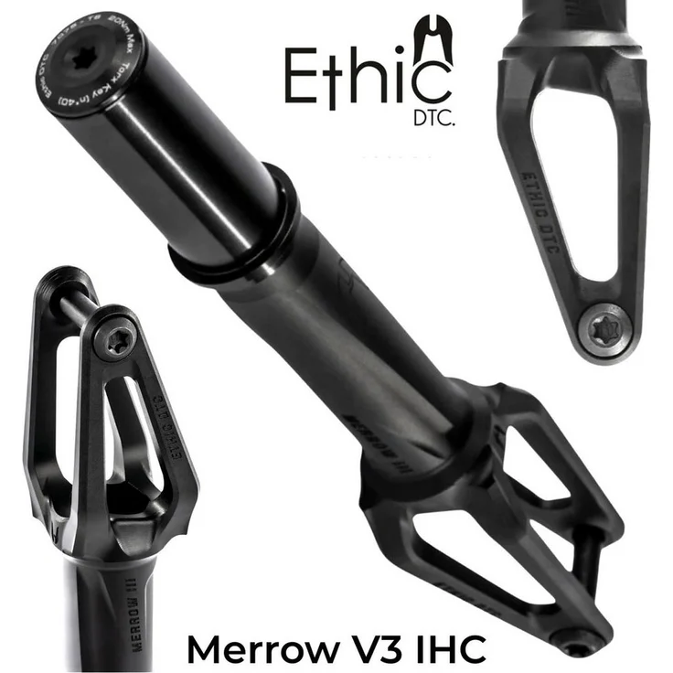 Ethic DTC Merrow V3 Stunt-Scooter Gabel IHC 229g Schwarz - Leichteste Gabel der Welt, Aluminium 7075-T6, Kompatibel mit 120 mm Laufrädern – Bild 1