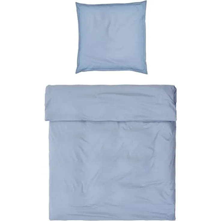 MÖVE Luxury Bettwäsche-Set 135x200 cm + 80x80 cm, 100% Baumwolle, elegant mit Zierstick, Light Blue