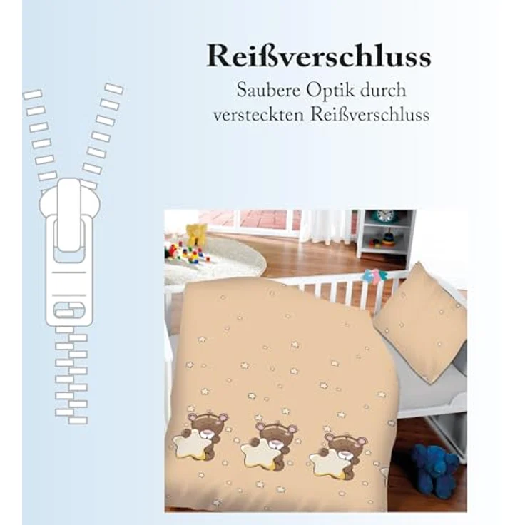 Bestlivings Kinder Bettwäsche 2-TLG (100x135cm / 40x60cm) Bettdecken Set, 100% Baumwolle - Babybettwäsche mit Motiv Bär mit Stern, Hautfreundliche Premium-Qualität, Atmungsaktiv und Pflegeleicht, Bär mit Stern Motiv, Blau – Bild 3