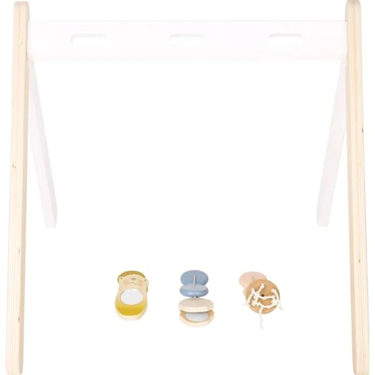 Small Foot Spielbogen Seaside, Baby-Spielbogen aus Holz in Rauchblau, Senfgelb und Altrosa, mit verschiedenen Reizen und Motorik-Elementen – Bild 6