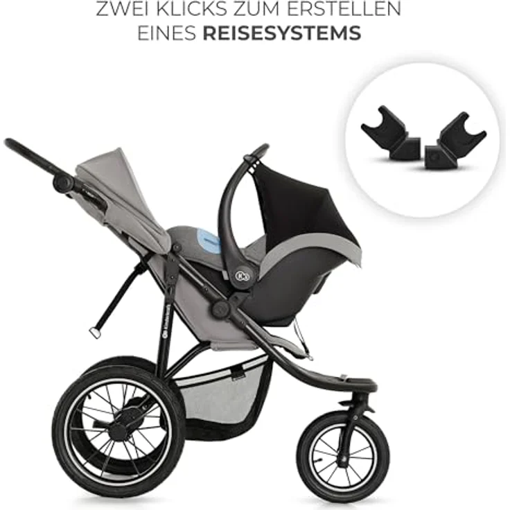 Kinderkraft HELSI 2, Buggy bis 27 kg mit Liegefunktion, großen Luftreifen und verstellbarem Elterngriff, grau – Bild 5