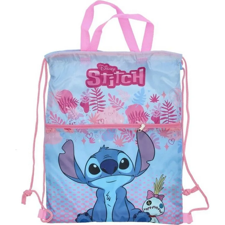 Lilo & Stitch Turnbeutel Luxusausführung mit farbenfrohem Stitch-Motiv, 43 x 35 cm, 100% Polyester, verstärkter Boden