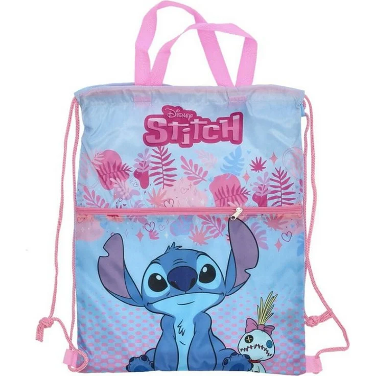 Lilo & Stitch Turnbeutel Luxusausführung mit farbenfrohem Stitch-Motiv, 43 x 35 cm, 100% Polyester, verstärkter Boden
