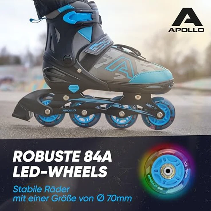 Apollo Champion, größenverstellbare Inliner für Jungs und Mädchen ab Größe 31, für Damen und Herren bis Größe 42, hochwertige Inline Skates für Kinder und Erwachsene mit LED Rollen, in Pink, Mint, Blau, Grün oder Schwarz – Bild 3