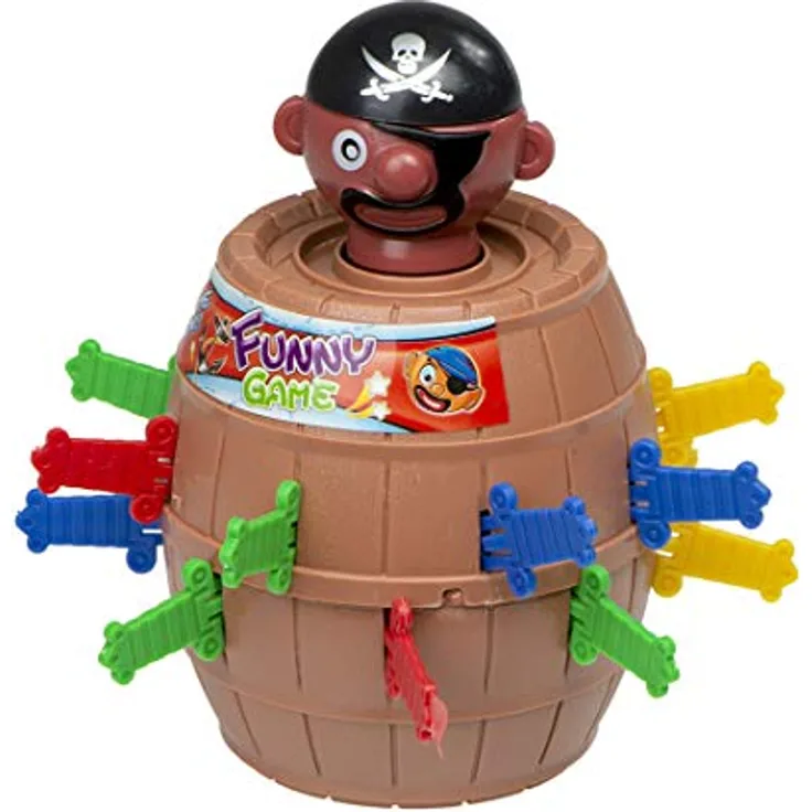 ikonka Der verrückte Pirat, Geschicklichkeitsspiel für 1-4 Spieler, inkl. Fass und 16 bunten Schwertern, Familienspiel für Kinder und Erwachsene