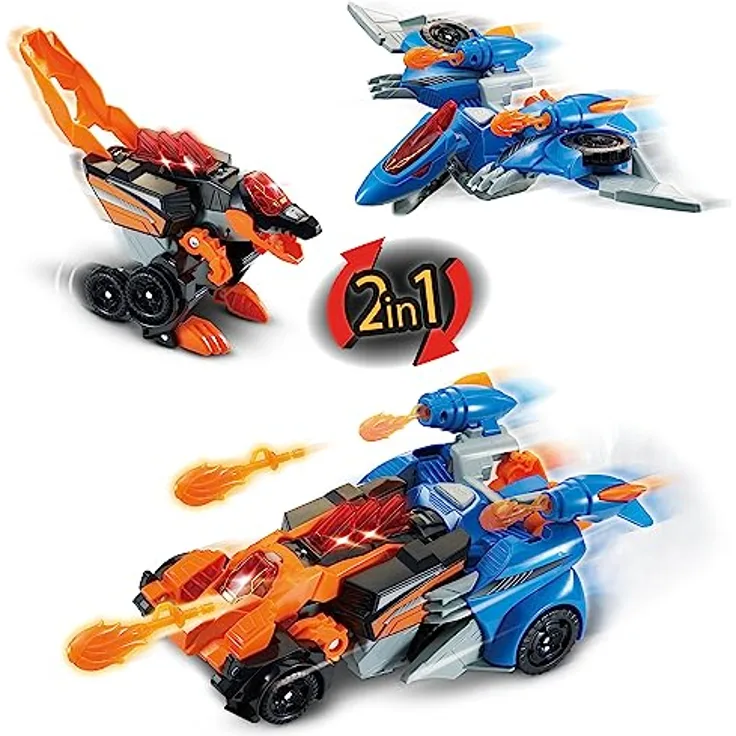 VTech Switch and Go Dinos Spinosaurus und Pterodaktylus – Dino-Auto-Transformer – 2-in-1 Spielzeug mit Dinostimme, Geräusch- und Lichteffekten – Für Kinder von 3-8 Jahren