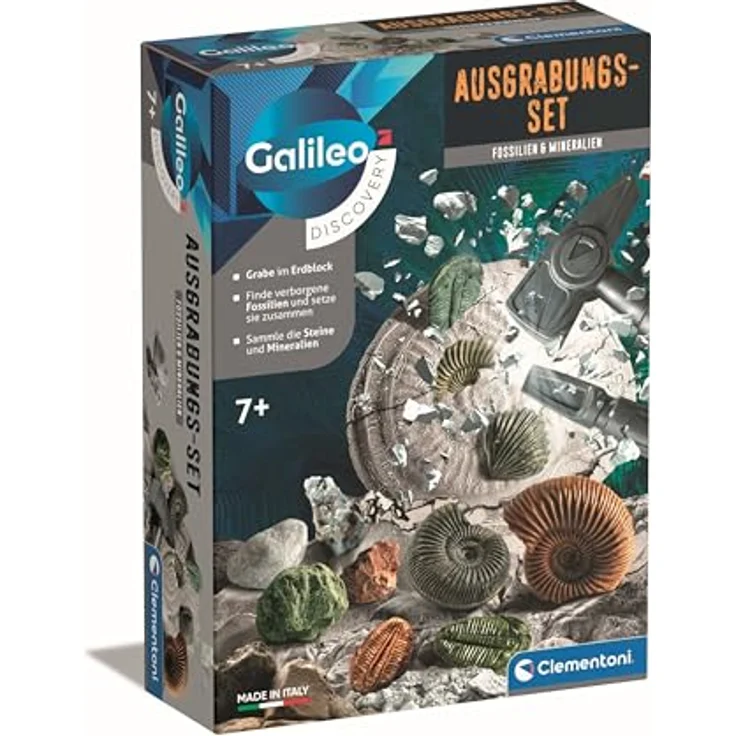 Clementoni Galileo DISCOVERY Ausgrabungs-Set für Fossilien & Mineralien, wissenschaftlicher Experimentierkasten – Bild 1