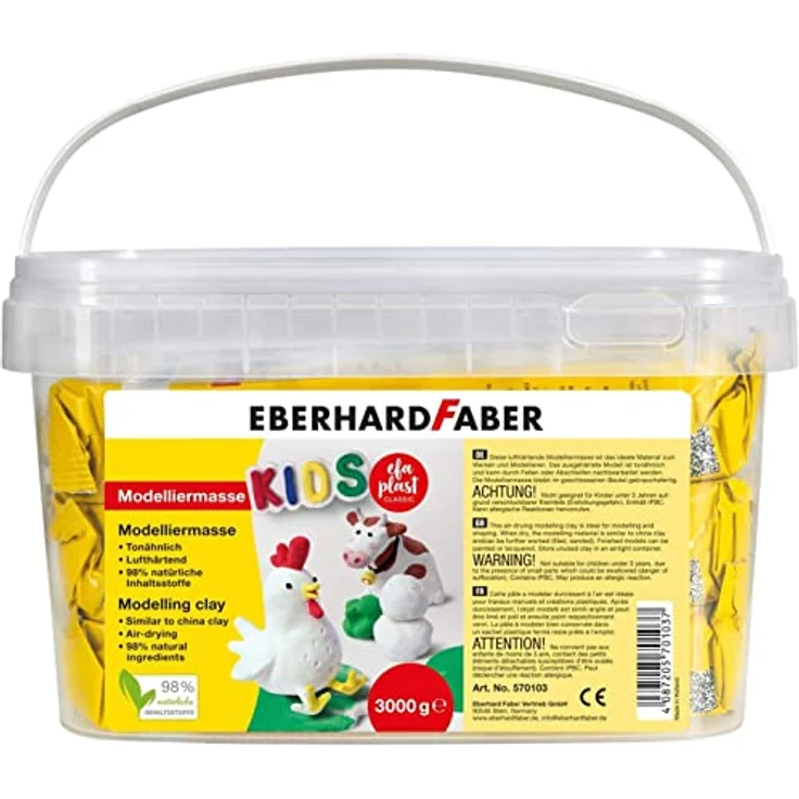 Eberhard Faber 570103 - EFAPlast Kids Modelliermasse in weiß im praktischen Eimer, Inhalt 3 kg, lufthärtend, tonähnlich, kreatives Bastelvergnügen für kleine und große Künstler (2 Eimer) – Bild 2