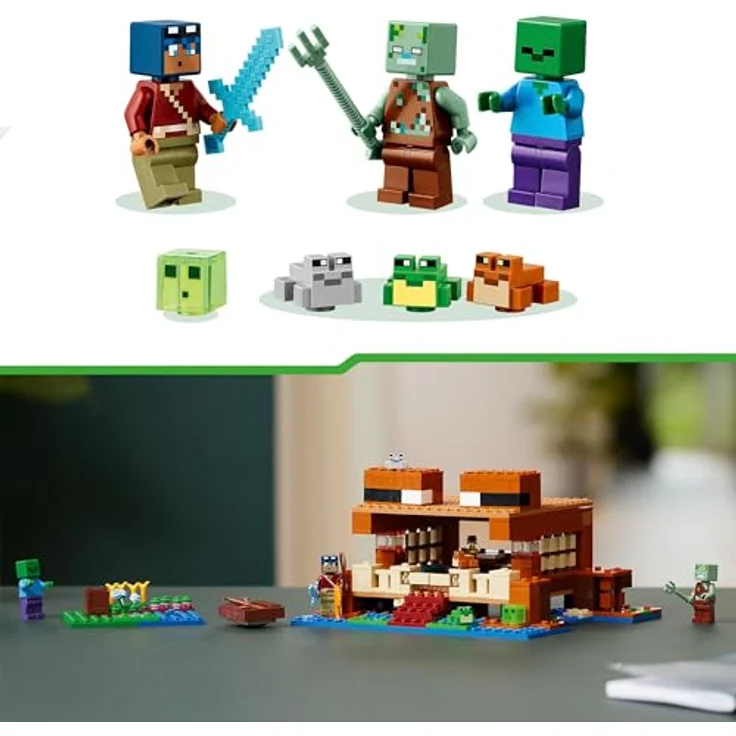LEGO Minecraft Das Froschhaus, Spielzeug-Haus mit Figuren inkl. Zombie, Schleim und Ertrunkener, Plus Zubehör wie Spielzeug-Boot und Werkbank, Geschenk für Jungs und Mädchen ab 8 Jahren 21256 – Bild 5