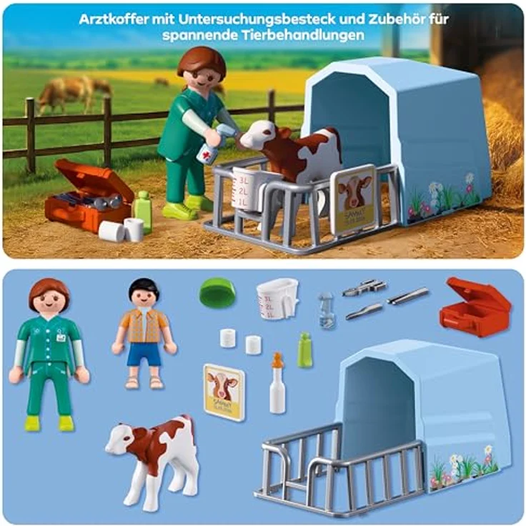 Playmobil Country Veterinarian, Spielset mit Kalb, Gehege und medizinischem Zubehör für fantasievolles Rollenspiel – Bild 4