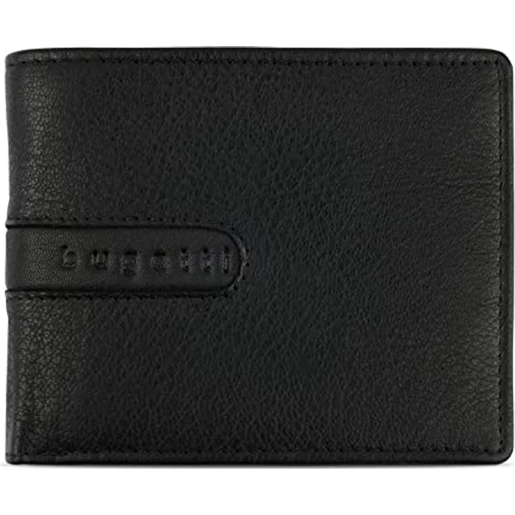 Bugatti Bomba Kombibörse Unisex Ziegennappa – Geldbörse mit Druckknopf, Leder, Schwarz