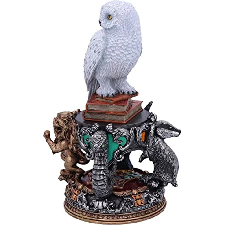 GED Harry Potter Hedwig Figur, 22 cm detailgetreu handbemalt auf Zauberbüchern mit Hogwarts-Haus-Emblemen – Bild 3