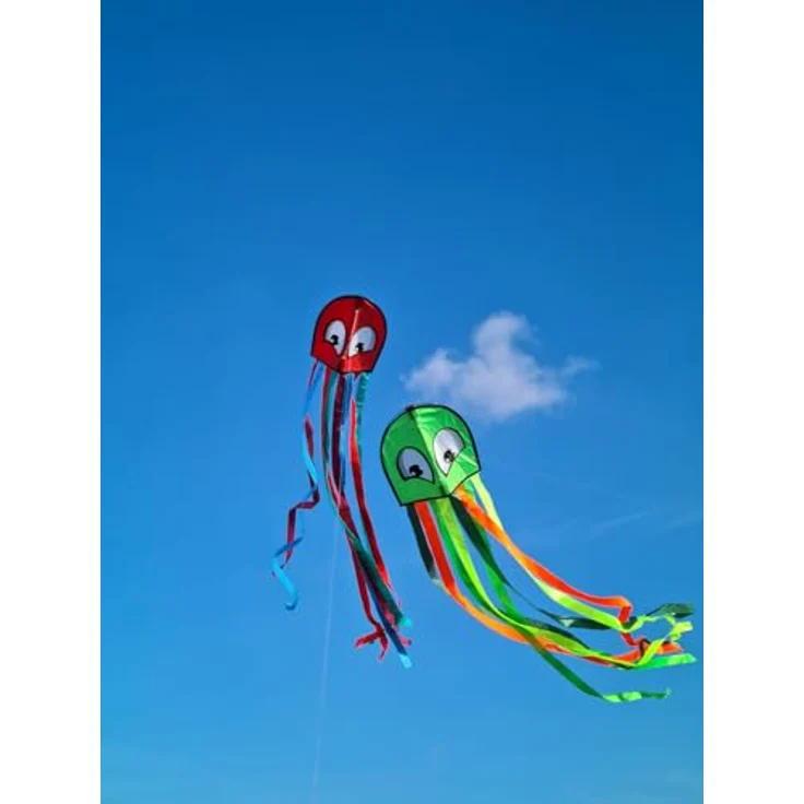 Günther Flugspiele 1163 Einleiner-Drachen Octopus, 250 x 33 cm, robustes Polyester, inkl. Griff & Schnur, für Kinder ab 4 Jahren, in 2 Farben sortiert – Bild 5