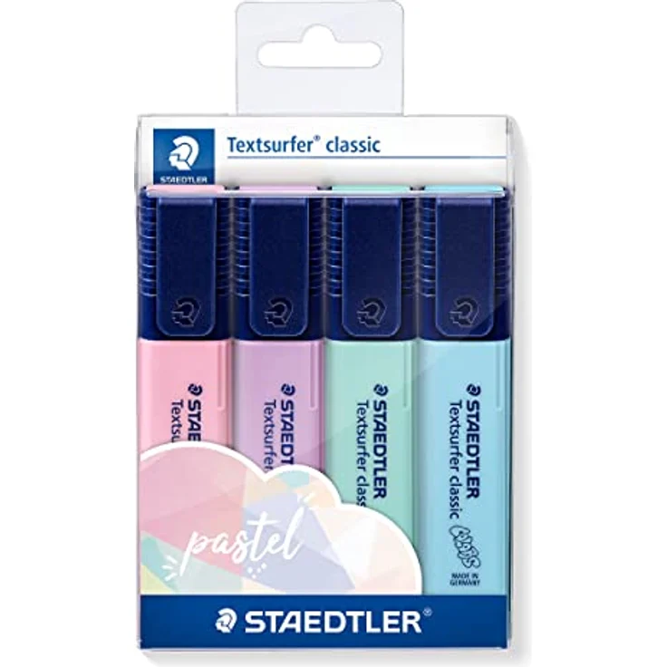 STAEDTLER Textmarker Textsurfer classic, hohe Qualität, mit großem Tintenspeicher für extra lange Markierleistung, Etui mit 4 Pastell-Farben, 364 CWP4PA – Bild 1