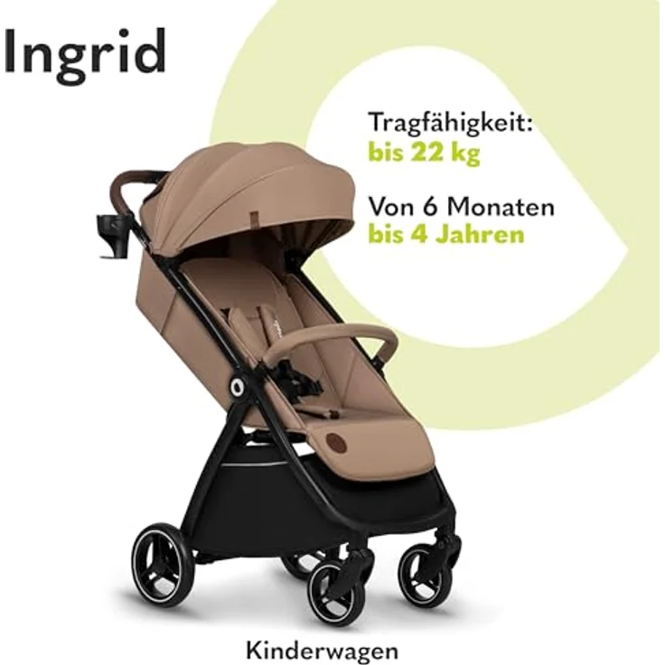 LIONELO INGRID Kinderwagen bis 22 kg von 6 Monaten bis 4 Jahren Große 360° schwenkbare Räder Volle Federung Einhändig zusammenklappbar Verstellbare Rückenlehne und Fußstütze Großes XXL-Verdeck – Bild 2