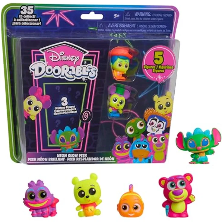 Just Play Disney Doorables Neon Glow Peek, 5 Special Edition 3.8 cm Sammelfiguren, Unboxing Surprise für Kinder ab 5 Jahren