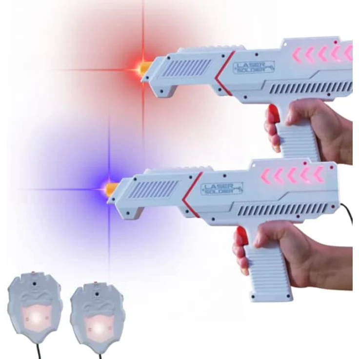 BEST DIRECT Laserpistole Laser Soldier - Lasertag & Weste (4-TLG), Infrarot, bis zu 60 Metern Reichweite, Indoor Outdoor, Rot/Blau/Abenteuer – Bild 1