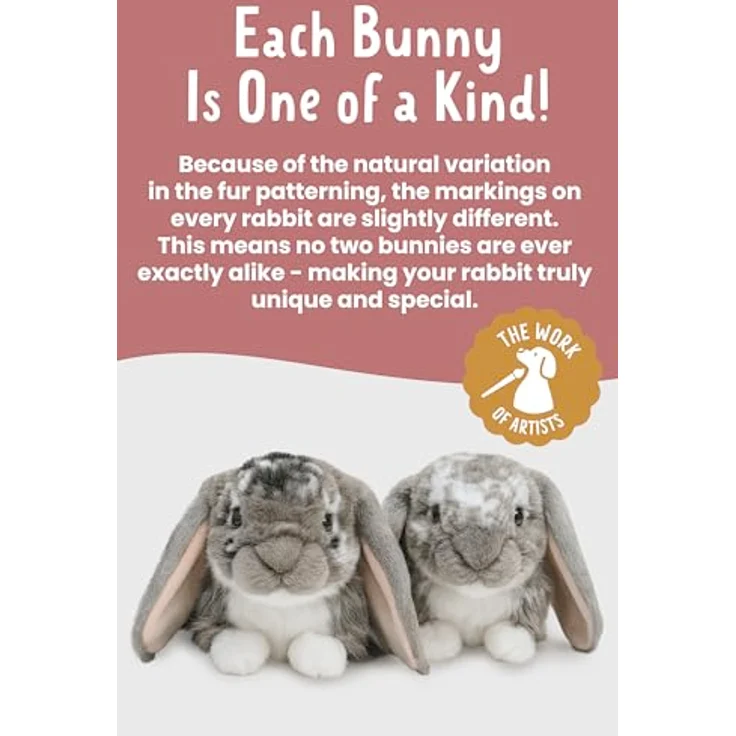 Living Nature Graues holländisches Lop Eared Hase Stofftier, 26 cm großes, flauschiges Kaninchen-Plüschtier aus umweltfreundlichen Materialien, Geschenk für Kinder – Bild 4