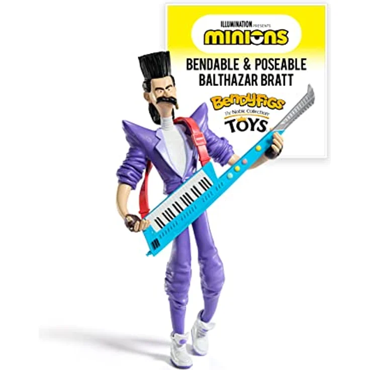 BendyFigs The Noble Collection Minions Balthazar, 19cm Bendable Posable Sammelfigur mit Stand und Mini Sonic Keytar, lizenziertes Merchandise – Bild 1