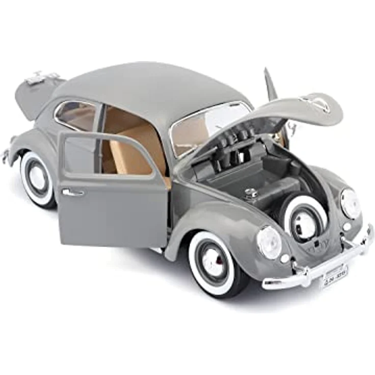 Bburago Volkswagen Käfer (1955), Modellauto im Maßstab 1:18, detailgetreue Nachbildung mit beweglichen Türen, Kofferraum und Motorhaube, grau – Bild 5