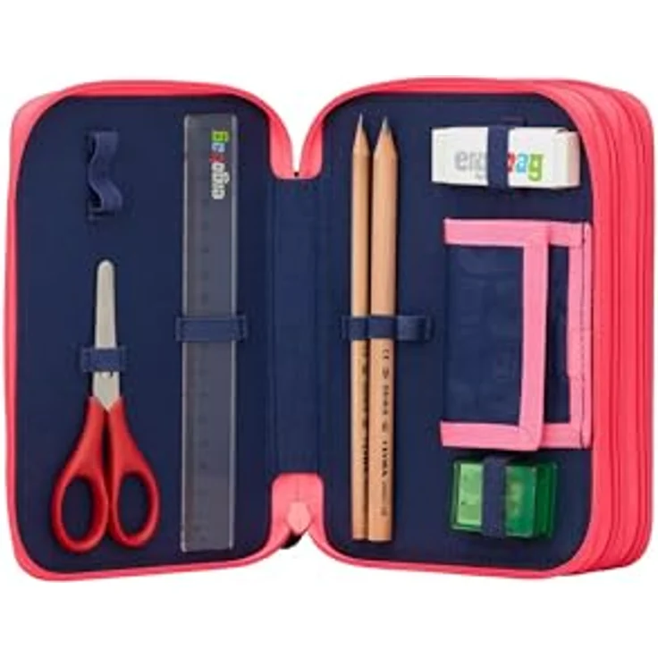 ergobag Maxi Mäppchen Set 40-Teilig, Lyra Bunt- und Filzstifte, Kleingeld Fach, Lineal, Schere PerlentauchBär - Lila – Bild 3